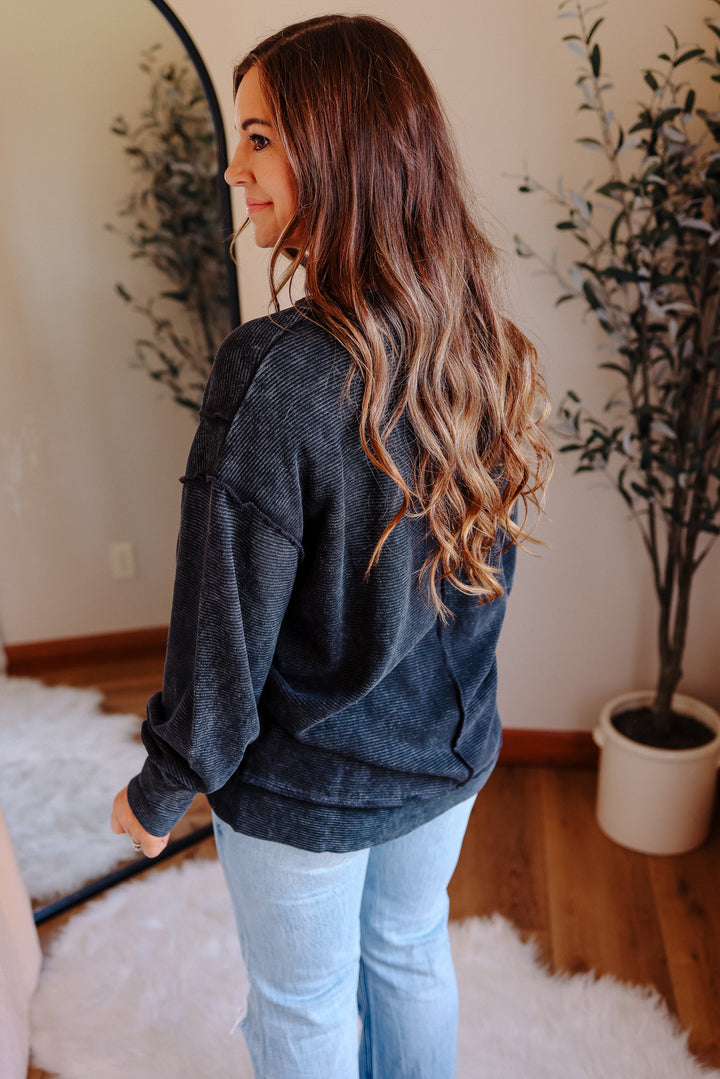 Hattie Double Ribbed Pullover - Black