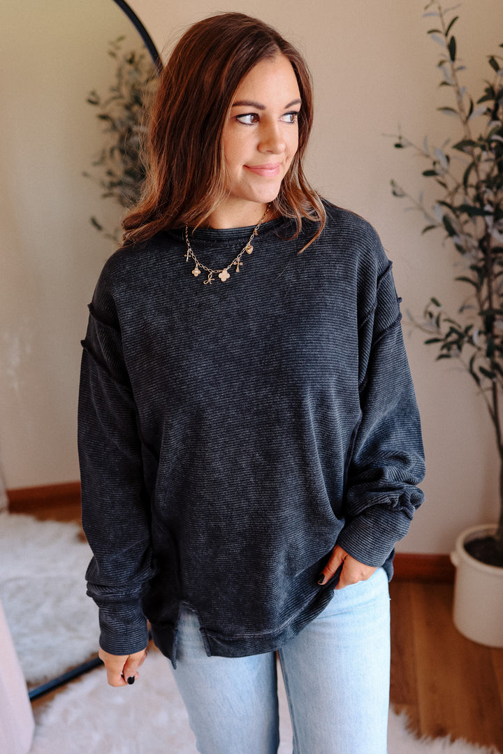 Hattie Double Ribbed Pullover - Black