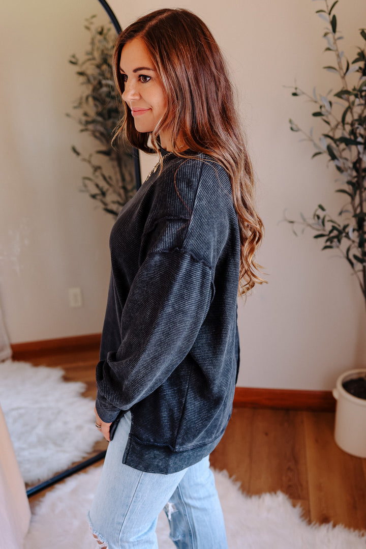 Hattie Double Ribbed Pullover - Black