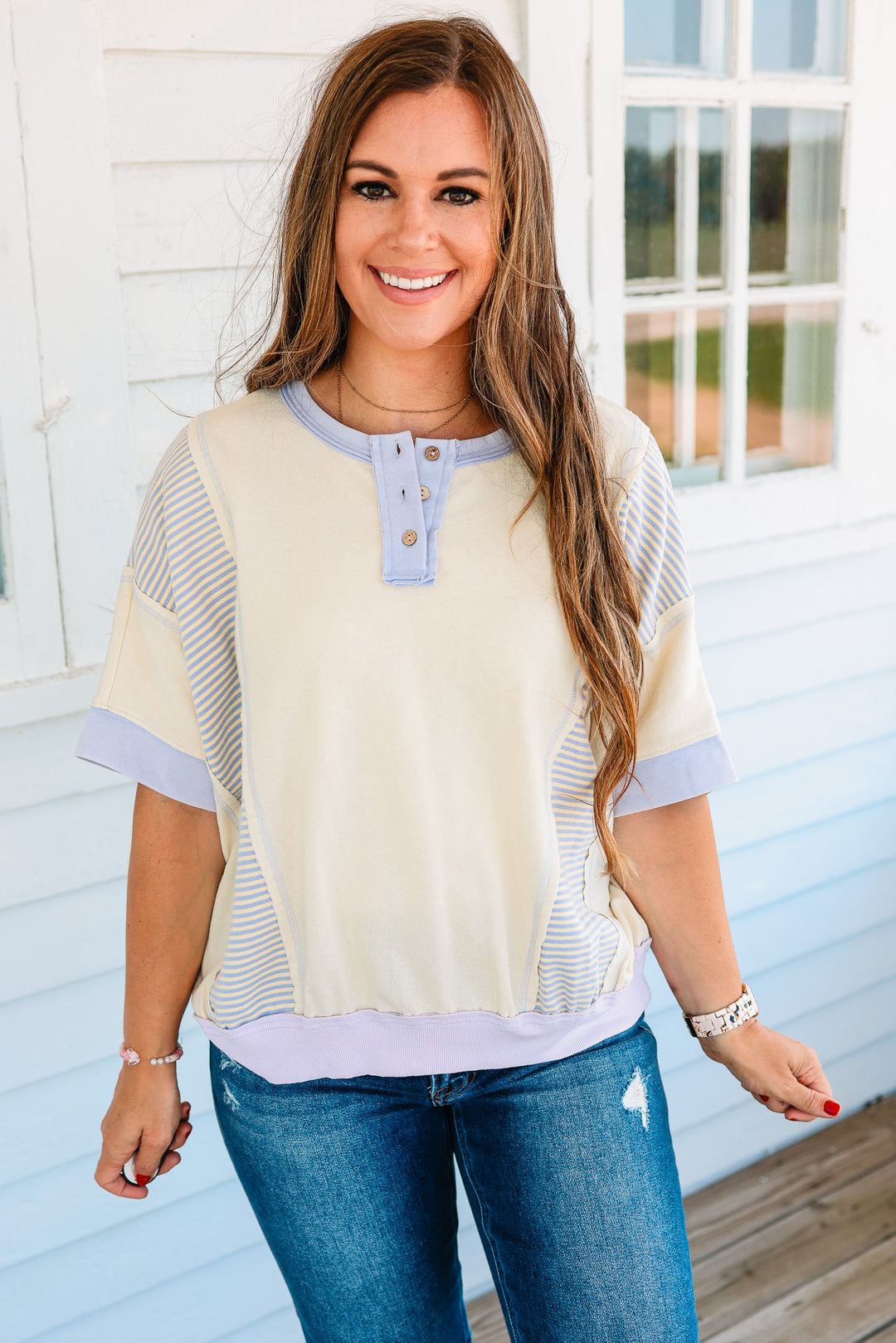 Claire Colorblock Henley Top