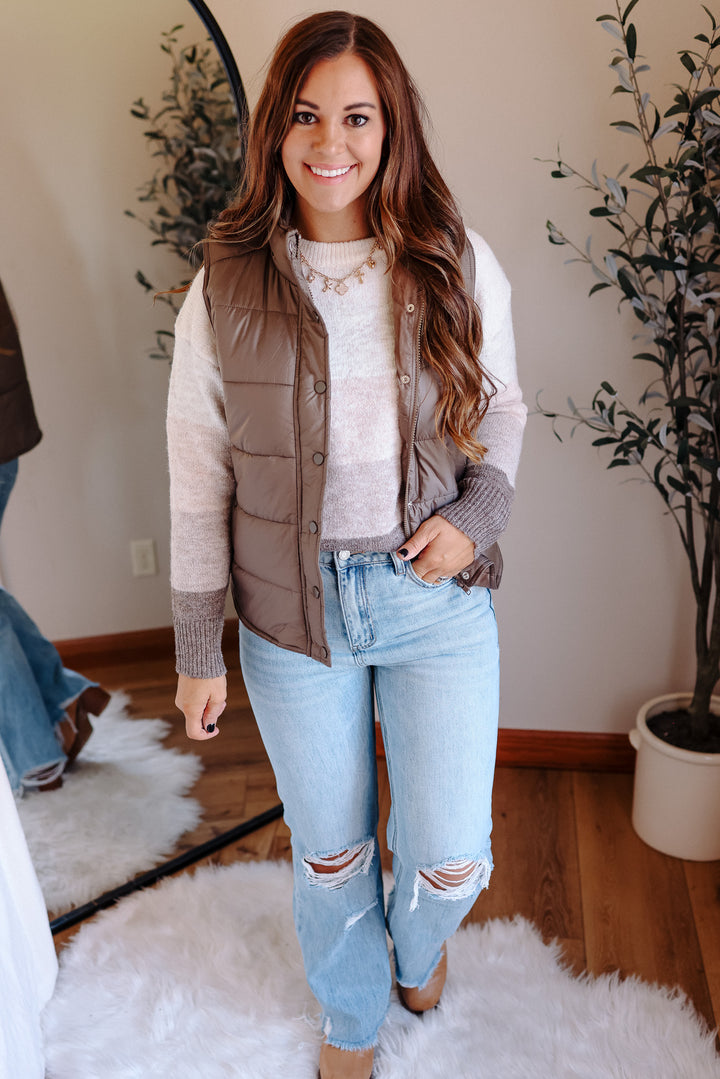 Lennox Zip Up Puffer Vest - Khaki