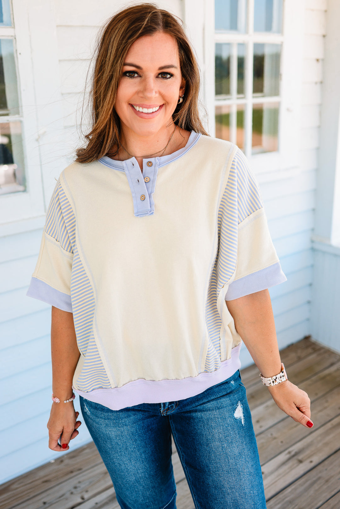 Claire Colorblock Henley Top