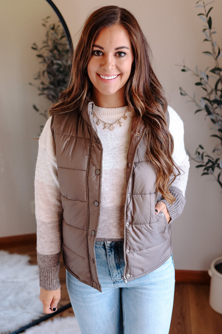 Lennox Zip Up Puffer Vest - Khaki