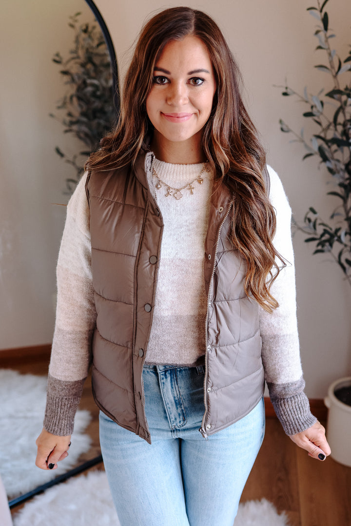 Lennox Zip Up Puffer Vest - Khaki