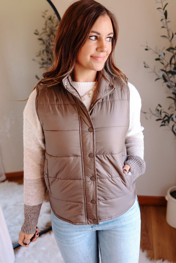 Lennox Zip Up Puffer Vest - Khaki