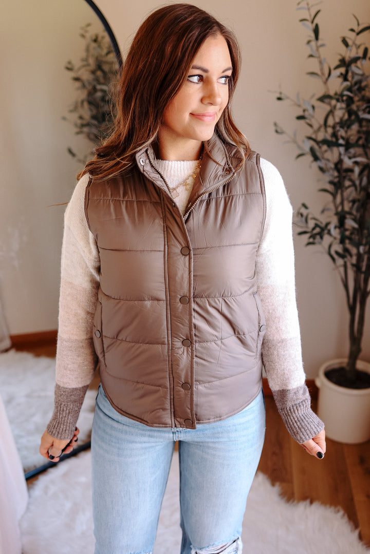 Lennox Zip Up Puffer Vest - Khaki