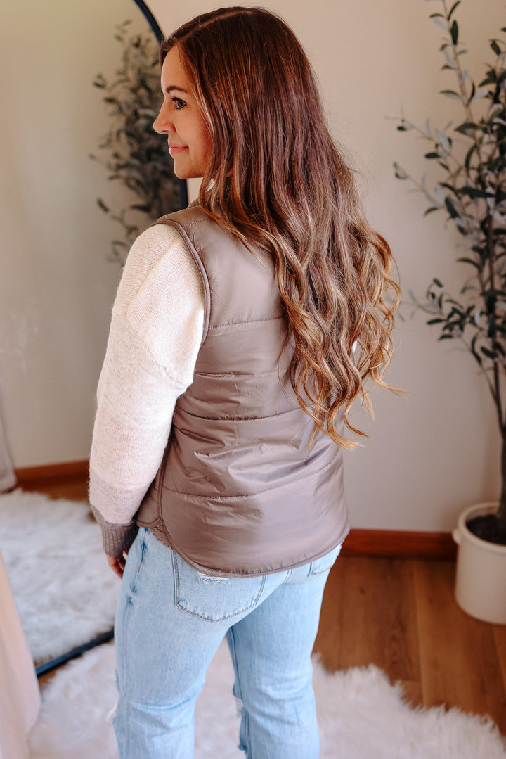 Lennox Zip Up Puffer Vest - Khaki