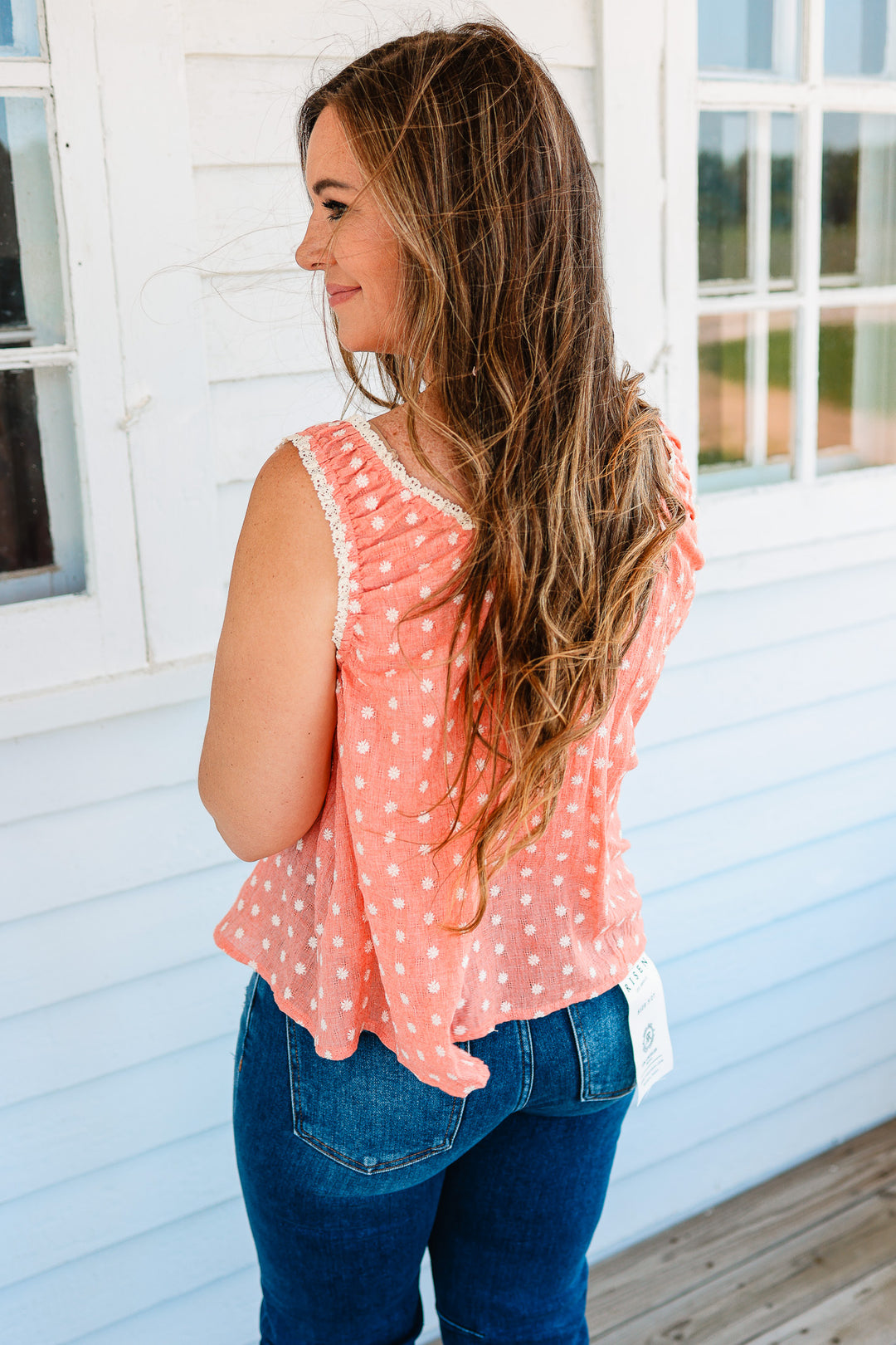 Elena Lace Trim Button Down Tank