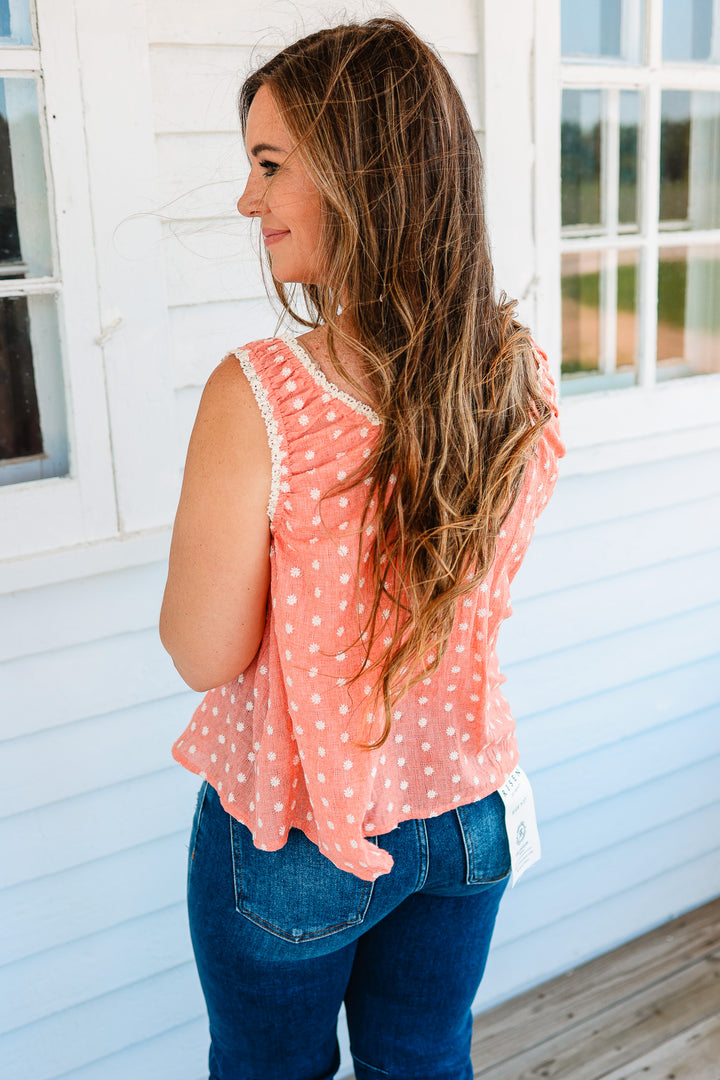 Elena Lace Trim Button Down Tank