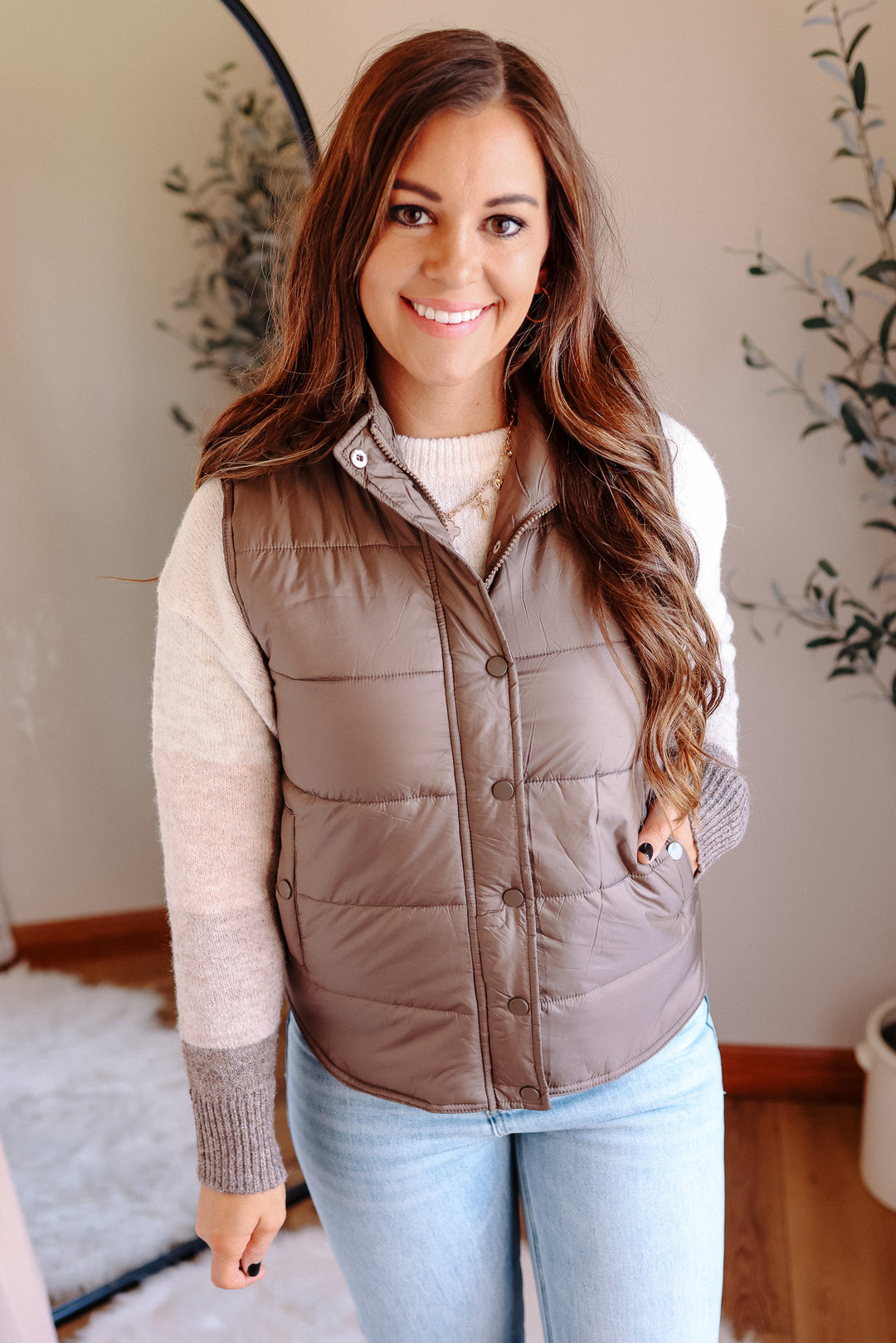 Lennox Zip Up Puffer Vest - Khaki