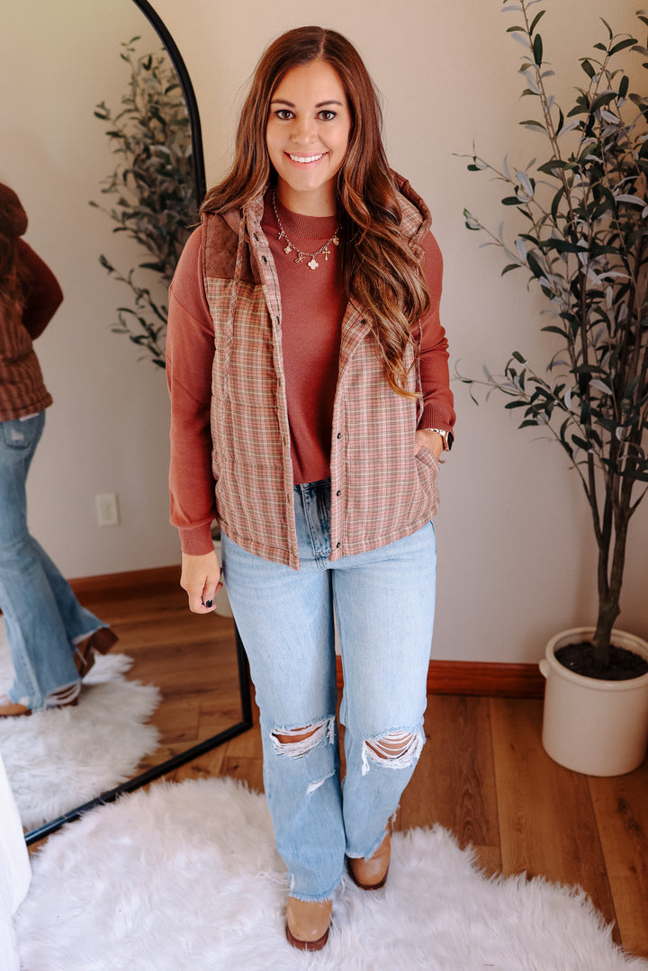 Trisha Corduroy Plaid Vest - Salmon