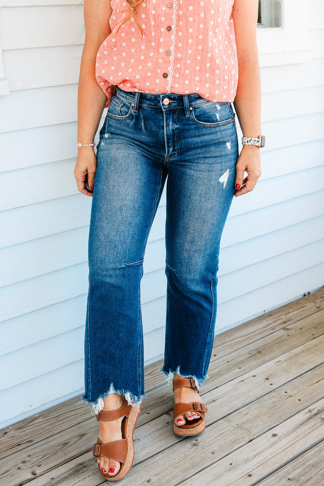 RISEN: MACI HIGH RISE CROP STRAIGHT JEANS - DARK WASH