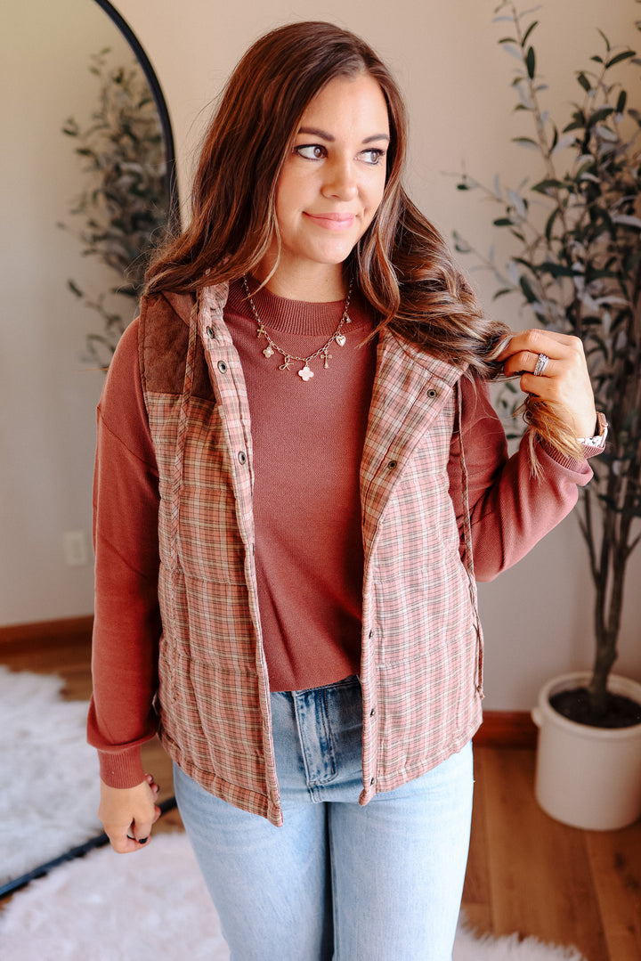 Trisha Corduroy Plaid Vest - Salmon