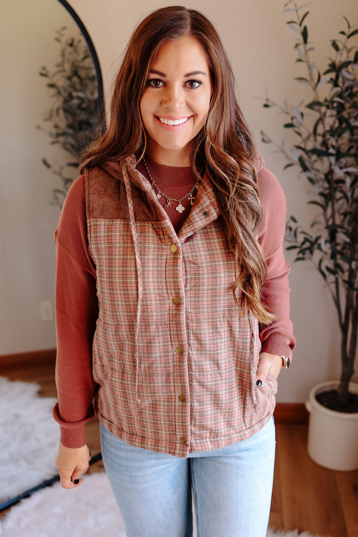 Trisha Corduroy Plaid Vest - Salmon