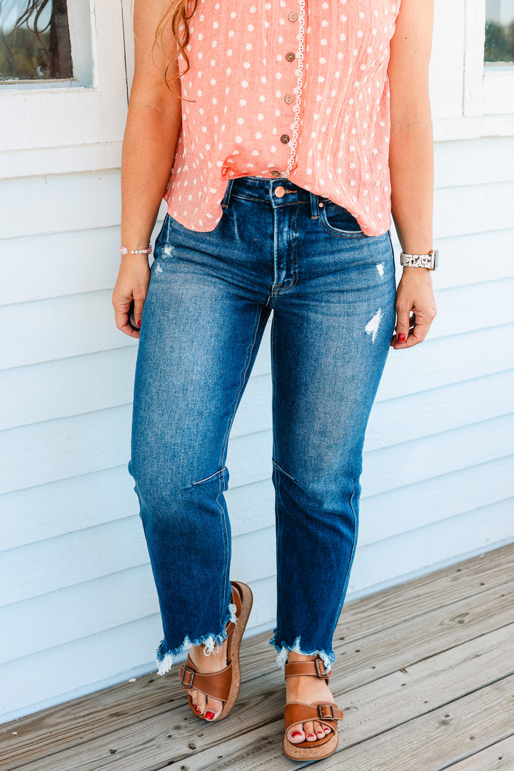 RISEN: MACI HIGH RISE CROP STRAIGHT JEANS - DARK WASH