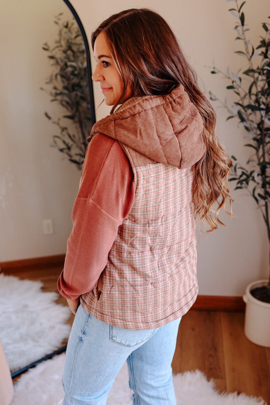 Trisha Corduroy Plaid Vest - Salmon
