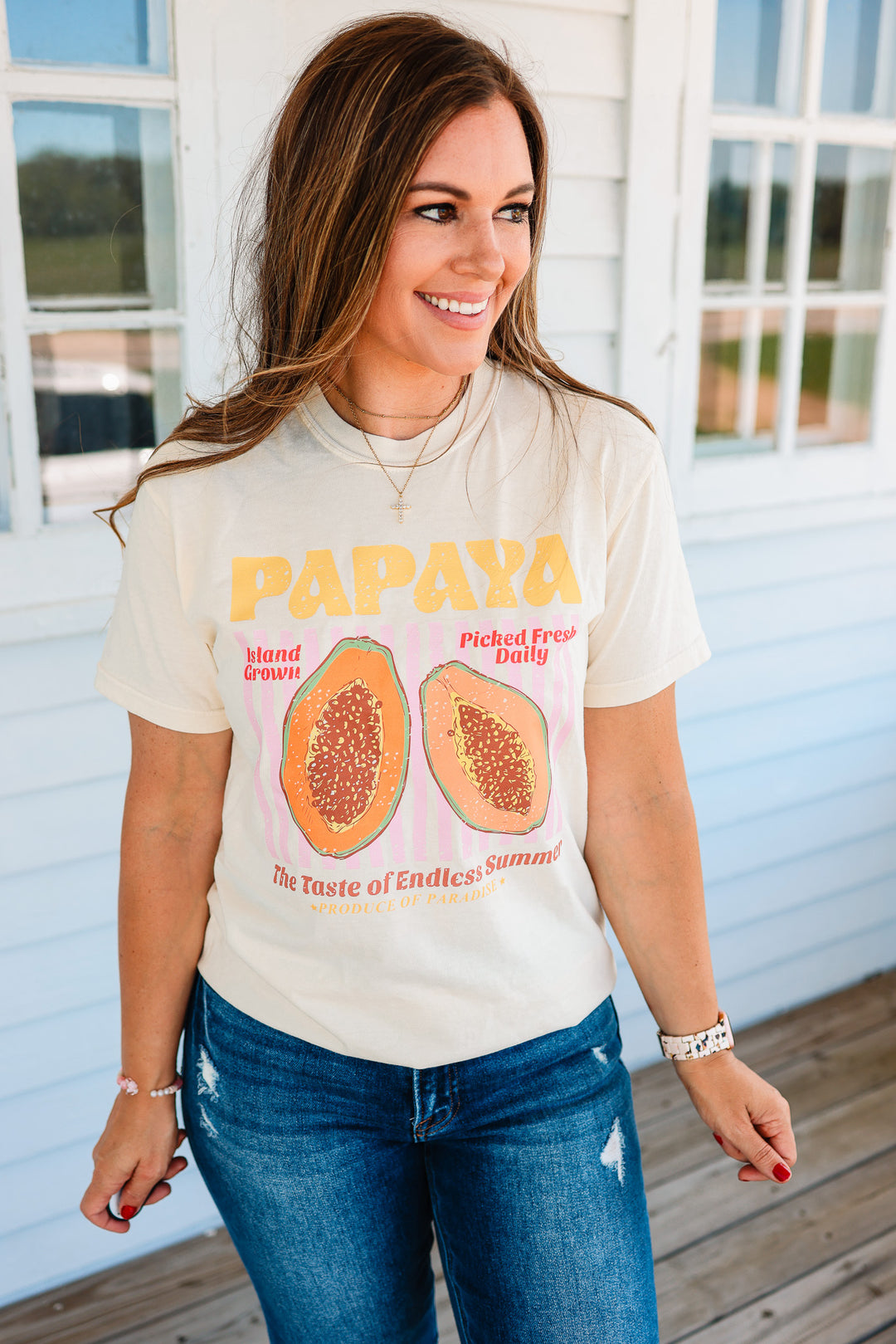 Papaya Retro Fruit Market Graphic Tee - Ivory