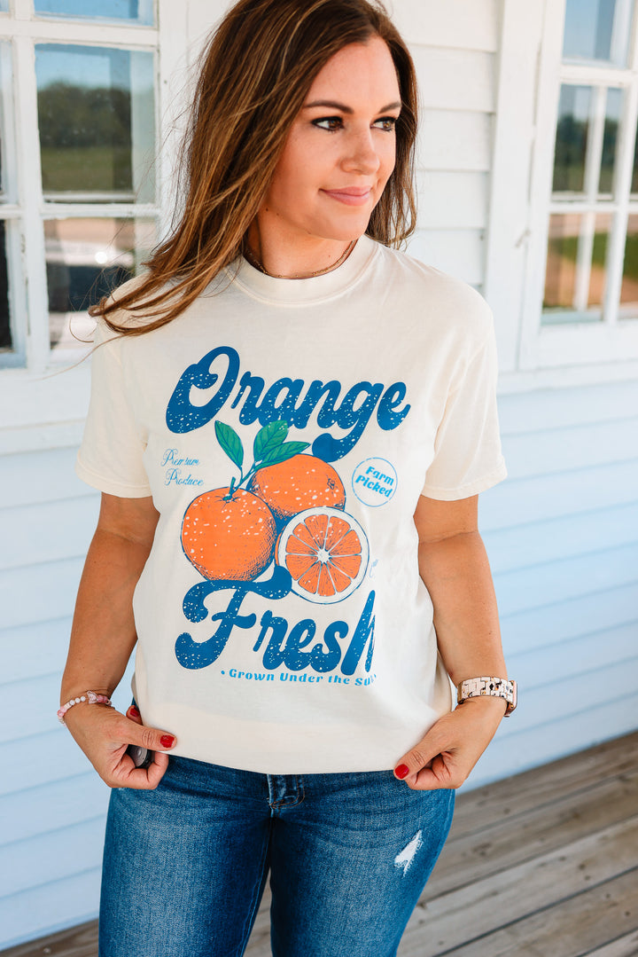 Orange Retro Fruit Market Graphic Tee - Ivory