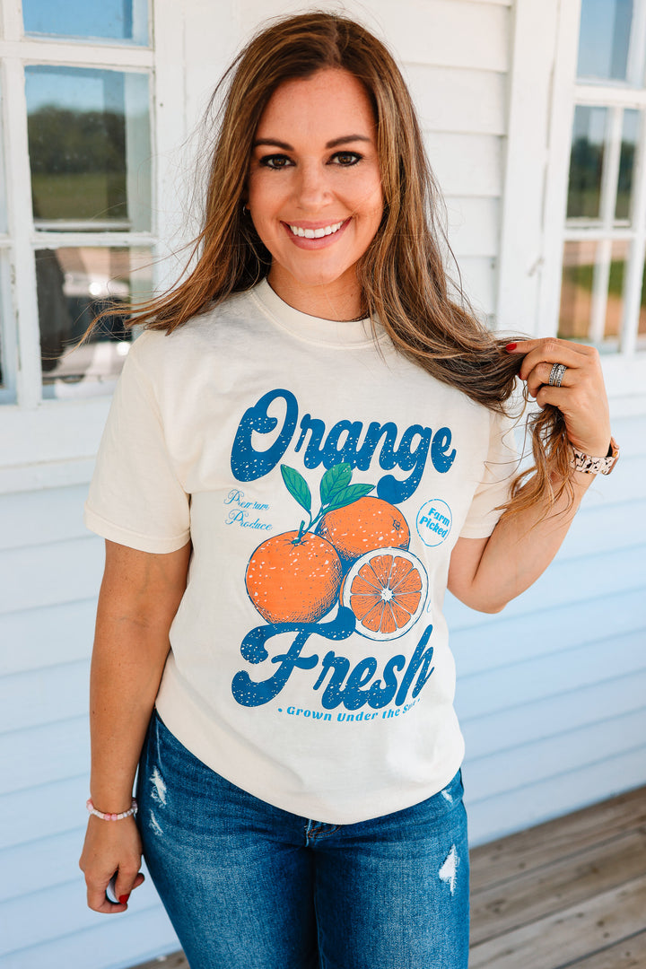 Orange Retro Fruit Market Graphic Tee - Ivory