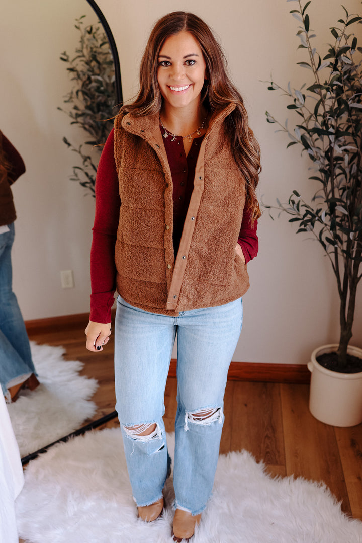 Teddy Fleece Vest - Mocha