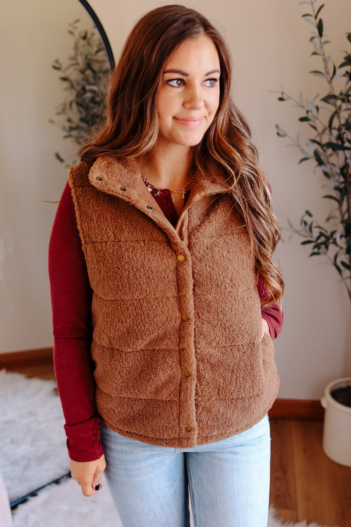 Teddy Fleece Vest - Mocha