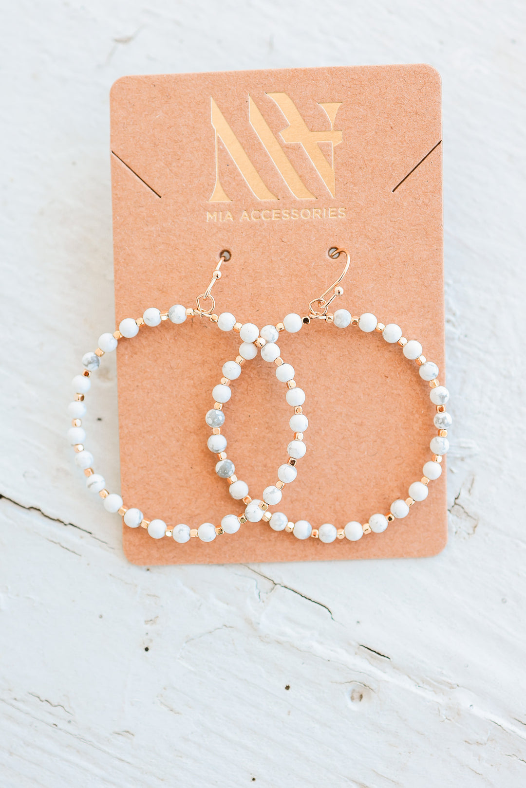 Natural Stone Beaded Circle Drop Earrings