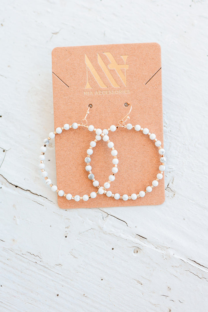 Natural Stone Beaded Circle Drop Earrings