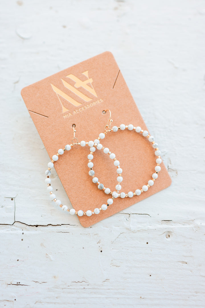 Natural Stone Beaded Circle Drop Earrings