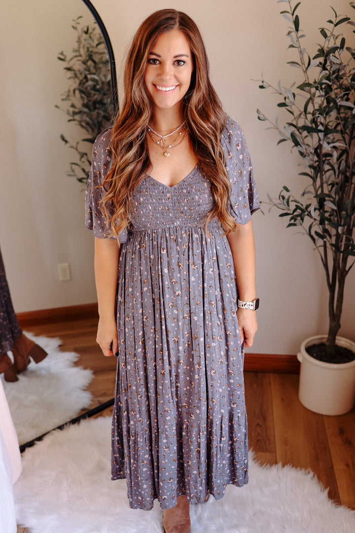 Ditsy Flutter Sleeve  Maxi Dress