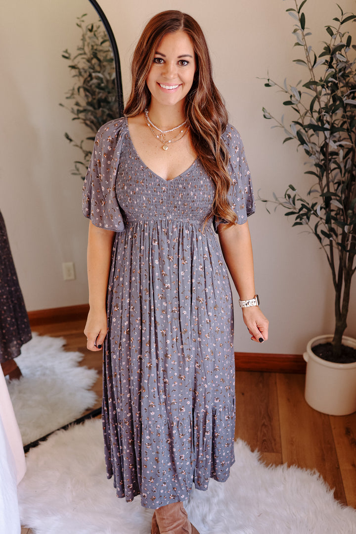 Ditsy Flutter Sleeve  Maxi Dress