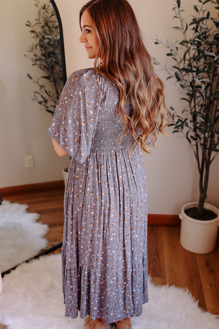 Ditsy Flutter Sleeve  Maxi Dress
