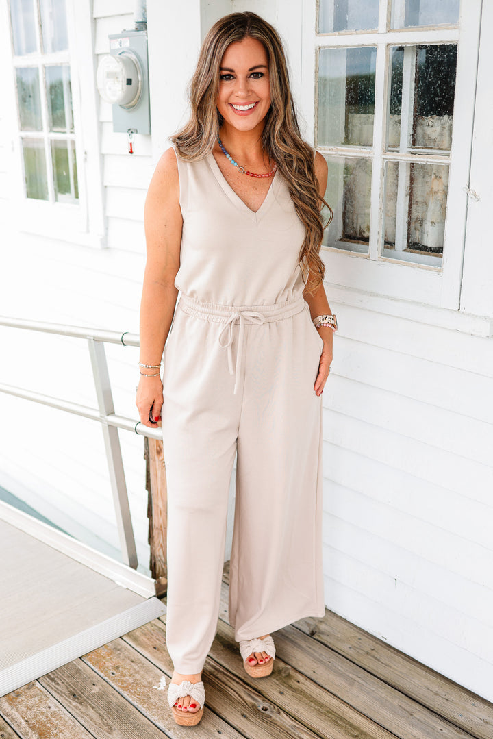 Marley V-Neck Brushed Modal Jumpsuit - Oat
