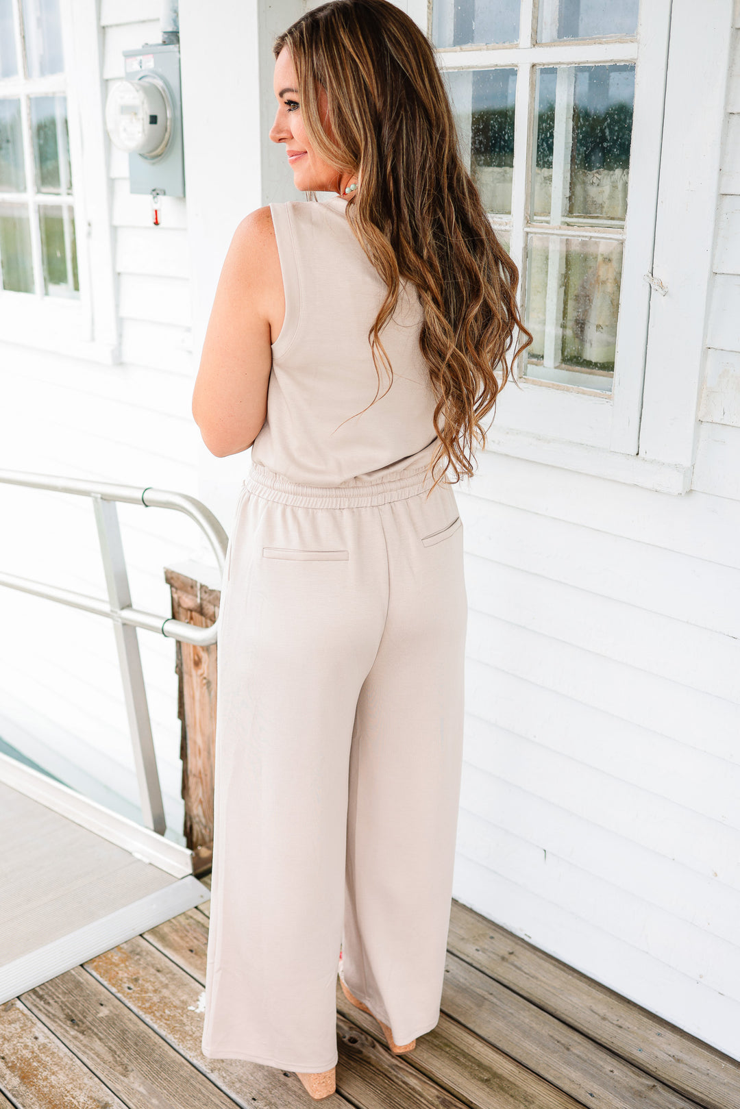 Marley V-Neck Brushed Modal Jumpsuit - Oat