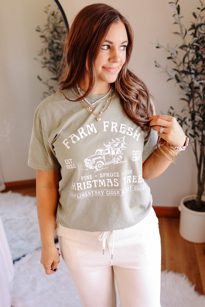 *DEAL* Farm Fresh Christmas Trees Graphic Tee - Khaki