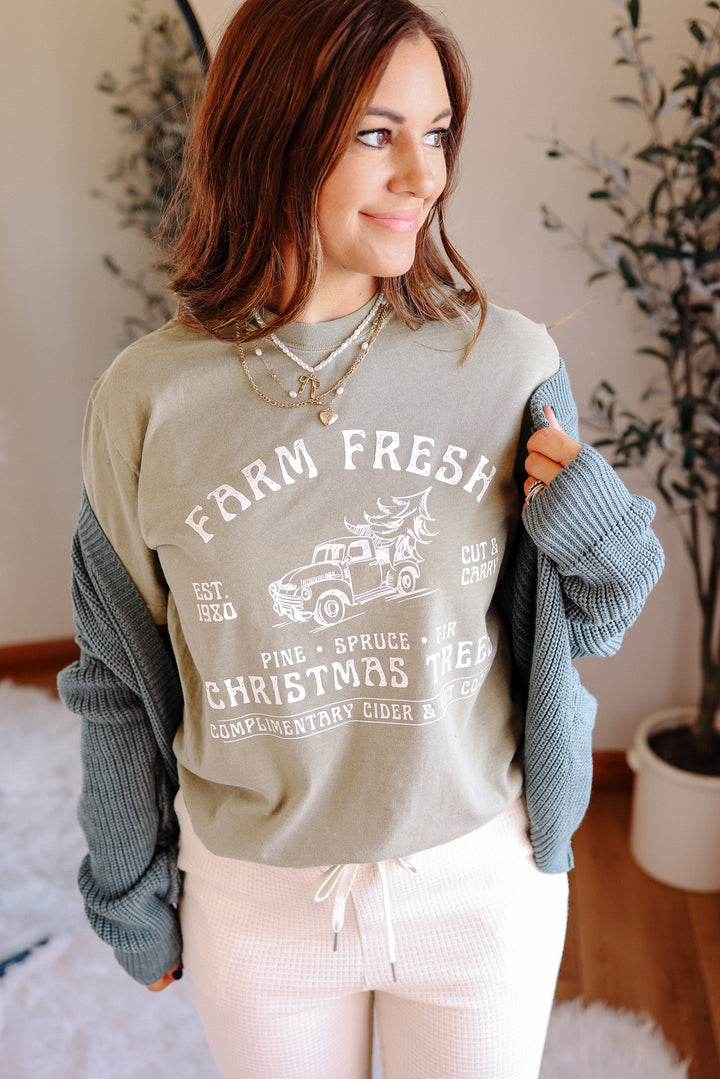 *DEAL* Farm Fresh Christmas Trees Graphic Tee - Khaki