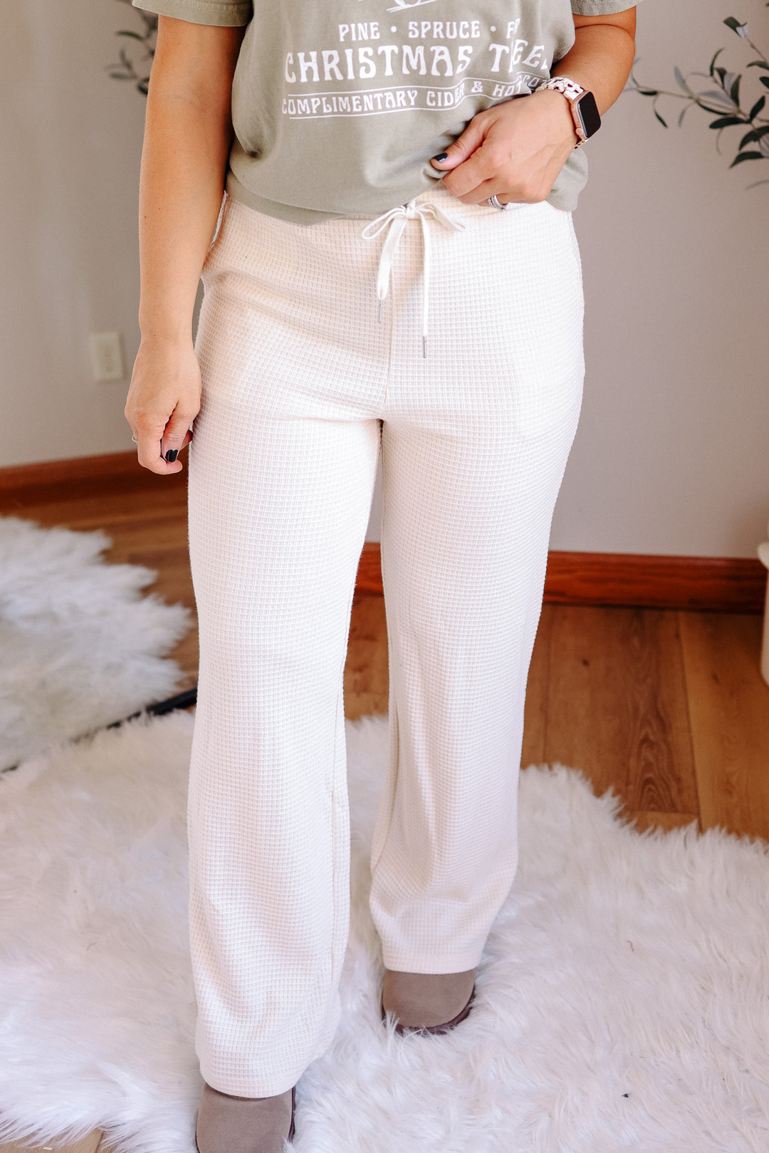 Lizzy Waffle Knit Pants - Cream