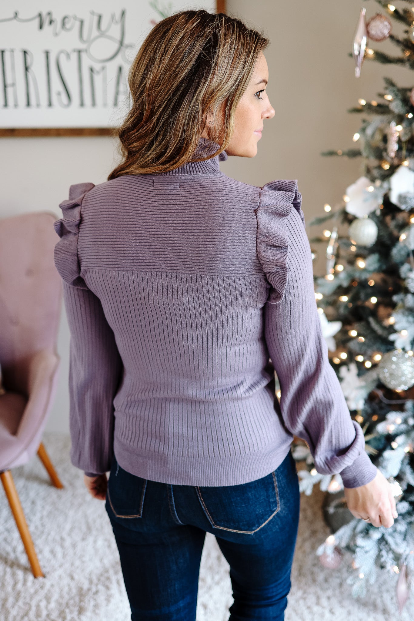 Vera Ruffled Shoulder Sweater - Crushed Grape
