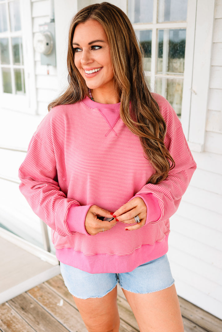 Nixie Striped Drop Shoulder Sweatshirt - Pink/Natural