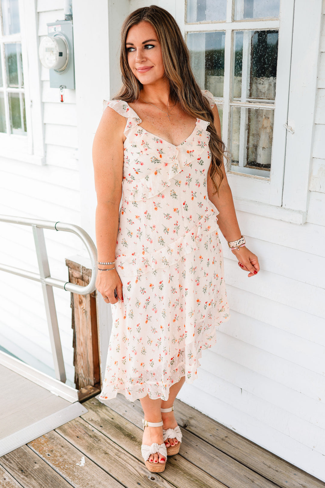 Brooke Flutter and Floral Midi Dress