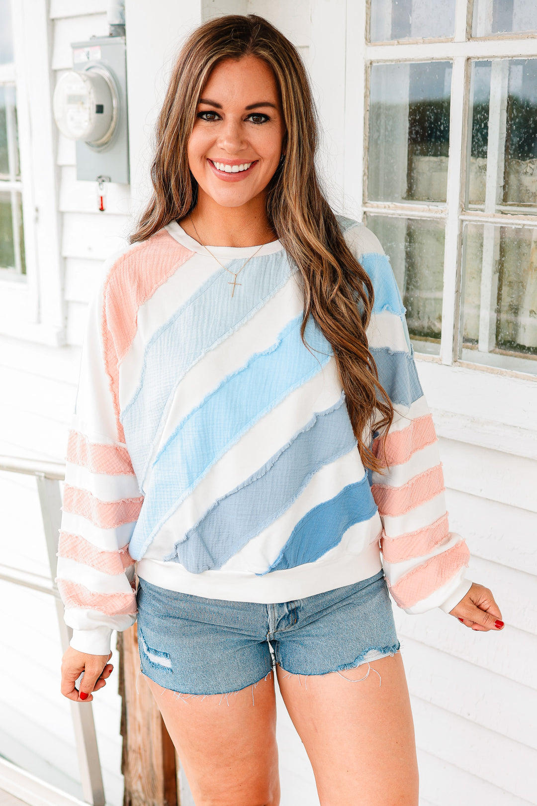 Laken Textured Strip Pullover Top