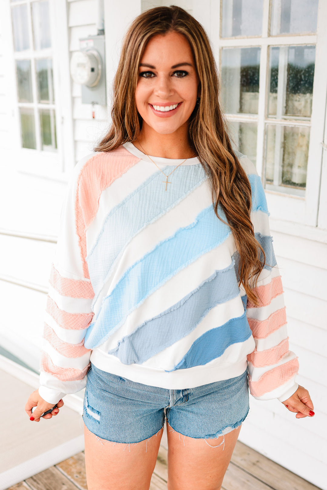 Laken Textured Strip Pullover Top