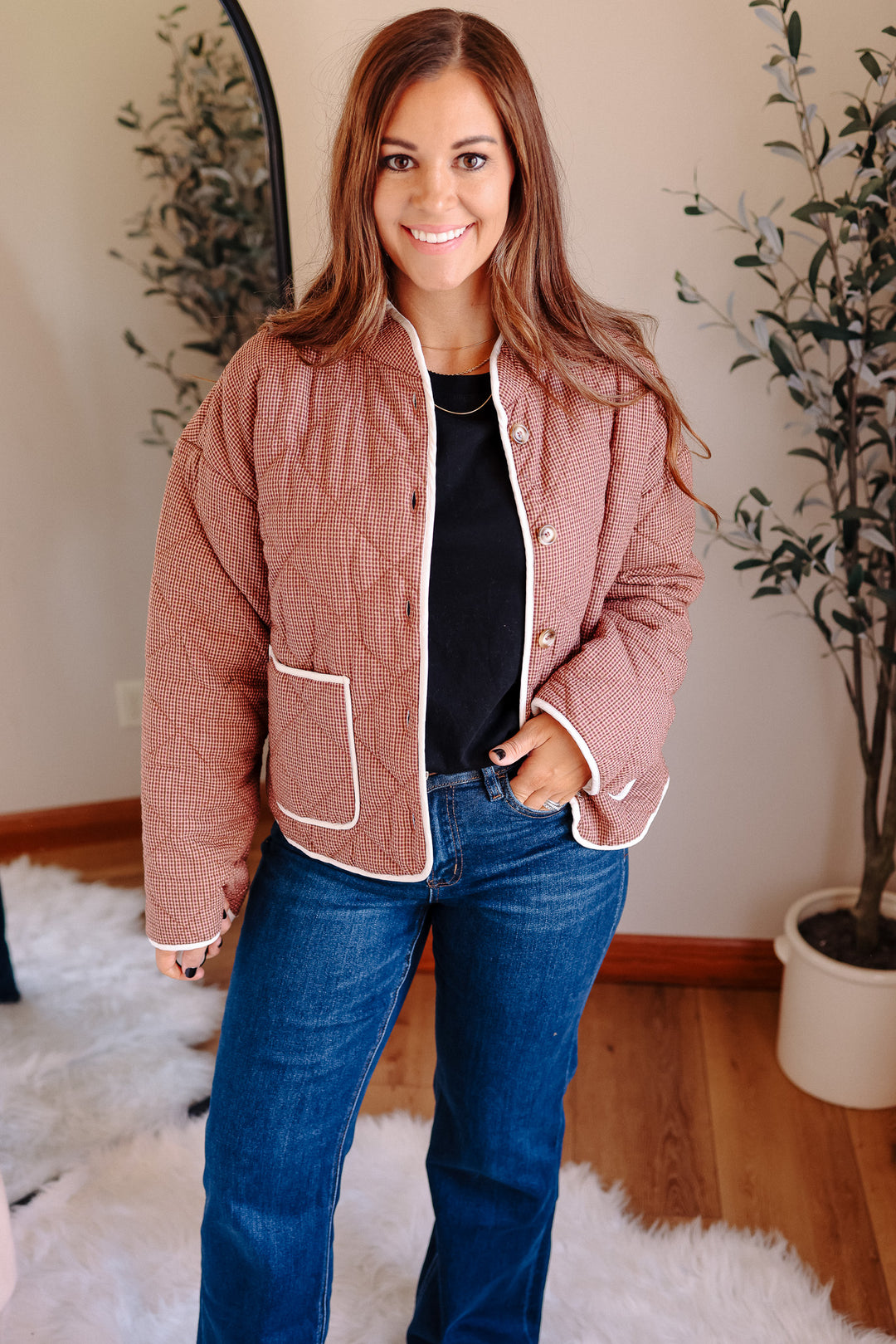 Lee Button Down Quilted Jacket - Winter Rose
