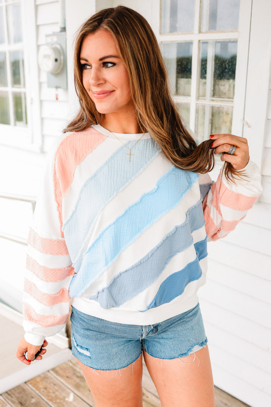 Laken Textured Strip Pullover Top