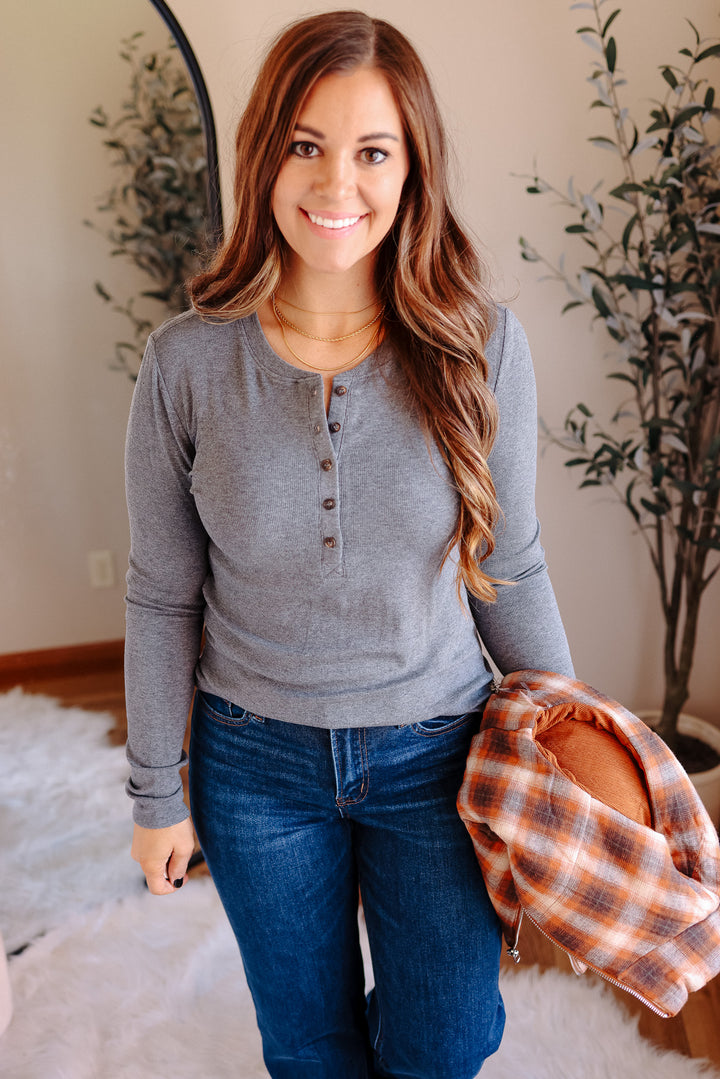 Payton Henley Top - Heather Grey