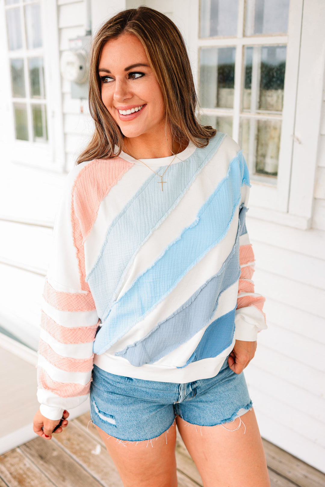 Laken Textured Strip Pullover Top