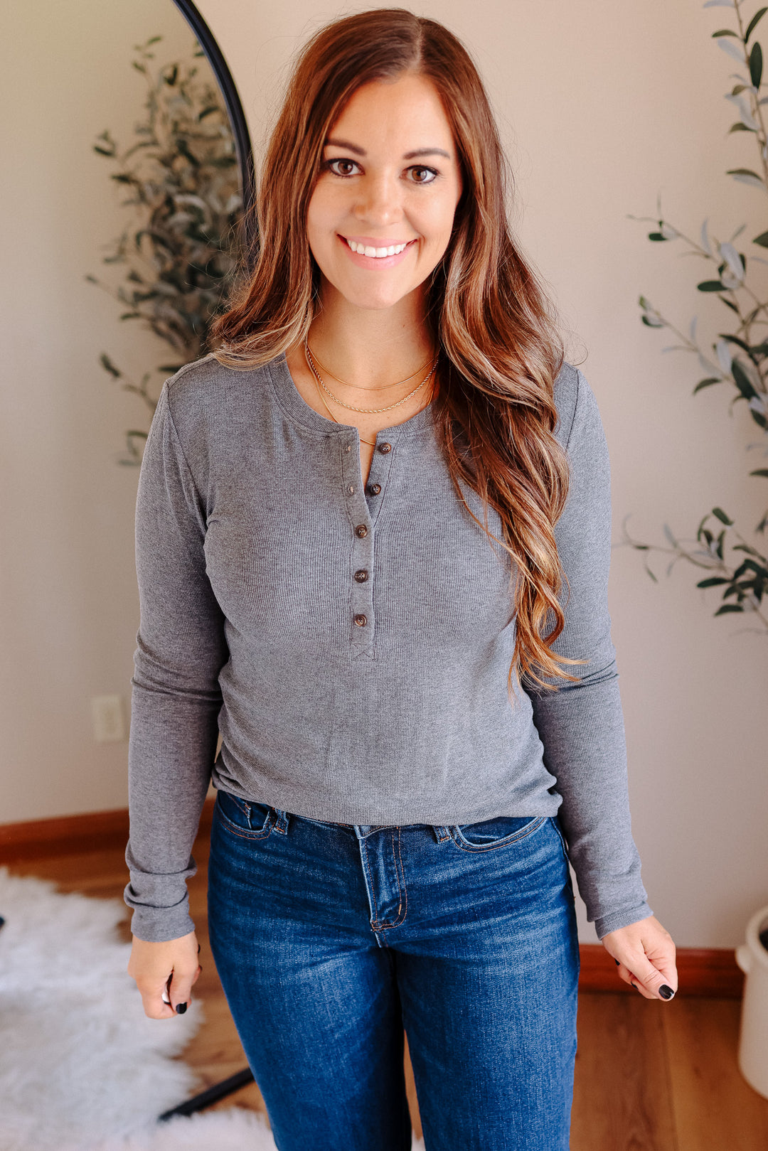 Payton Henley Top - Heather Grey