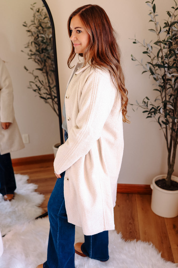 Teddy Textured Button Down Coat - Ecru