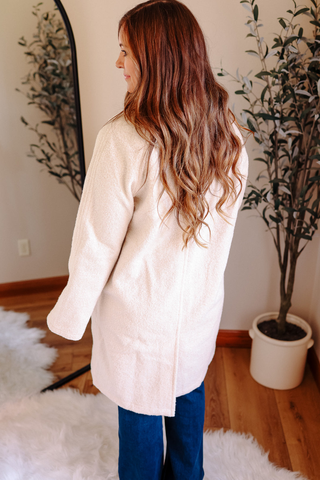 Teddy Textured Button Down Coat - Ecru