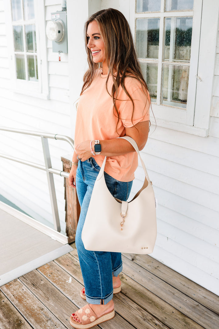 Haddie Hobo Vegan Leather Tote - Cream