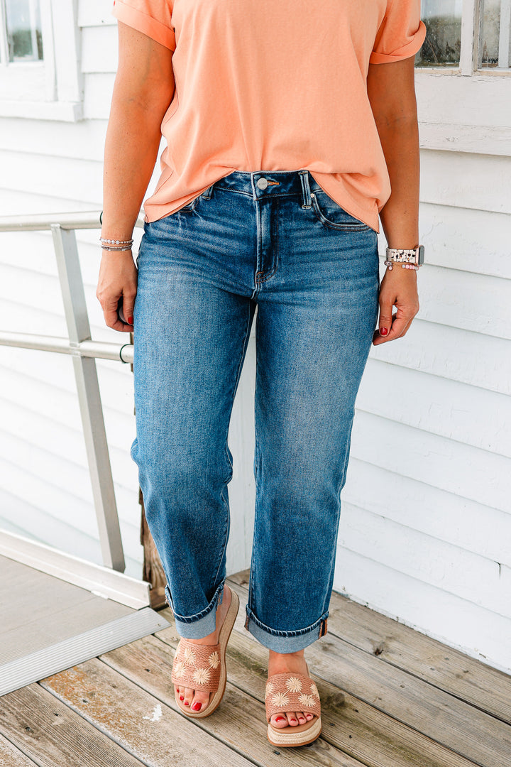 RISEN: Kaydee High Rise Ankle Boyfriend Cuffed Jeans